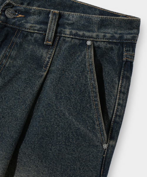 BIO WASHING CARPENDER BERMUDA DENIM PANTS_YELLOW WASHING