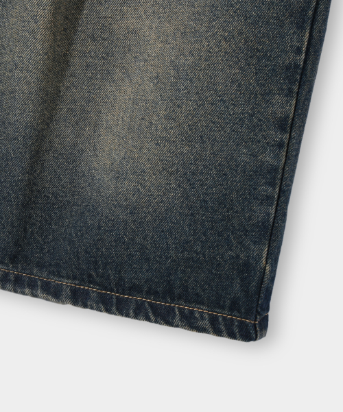 BIO WASHING CARPENDER BERMUDA DENIM PANTS_YELLOW WASHING
