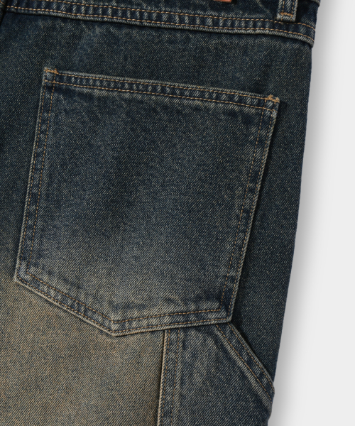 BIO WASHING CARPENDER BERMUDA DENIM PANTS_YELLOW WASHING