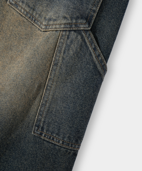 BIO WASHING CARPENDER BERMUDA DENIM PANTS_YELLOW WASHING