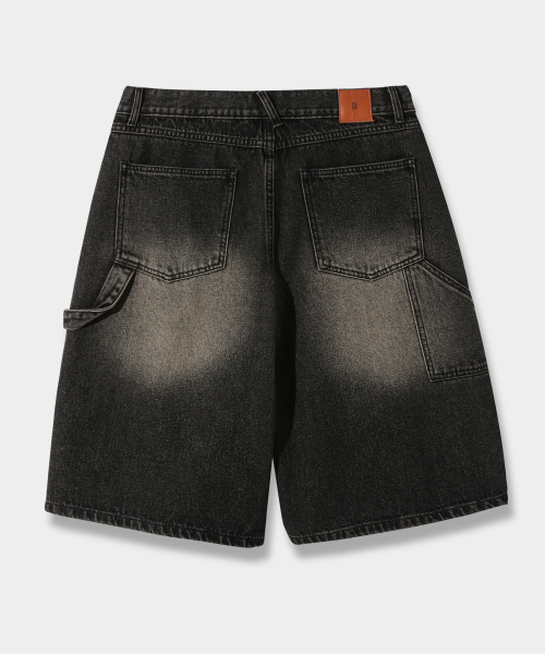 BIO WASHING CARPENDER BERMUDA DENIM PANTS_BLACK