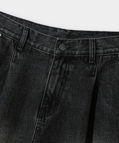 BIO WASHING CARPENDER BERMUDA DENIM PANTS_BLACK