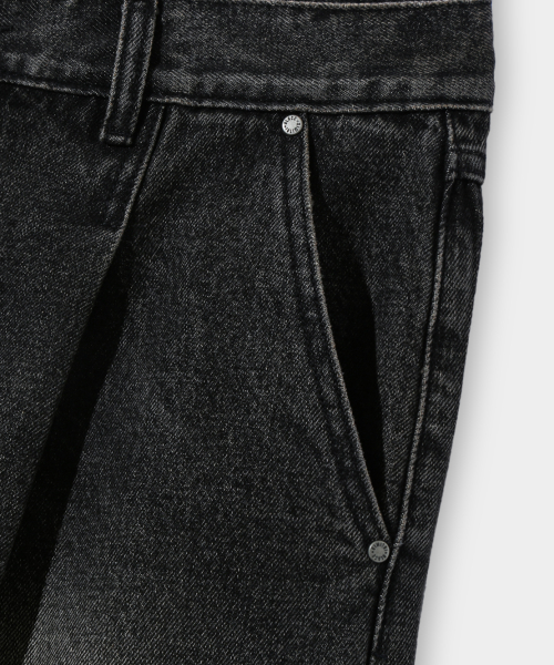 BIO WASHING CARPENDER BERMUDA DENIM PANTS_BLACK