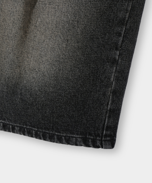 BIO WASHING CARPENDER BERMUDA DENIM PANTS_BLACK