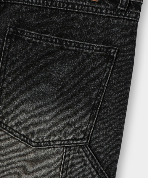 BIO WASHING CARPENDER BERMUDA DENIM PANTS_BLACK
