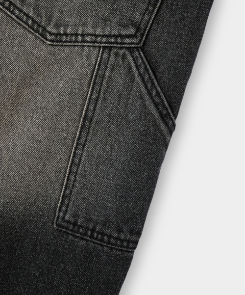 BIO WASHING CARPENDER BERMUDA DENIM PANTS_BLACK