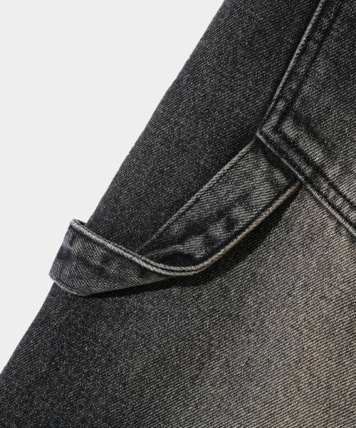 BIO WASHING CARPENDER BERMUDA DENIM PANTS_BLACK