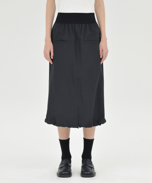 W Shirring Skirt, Black