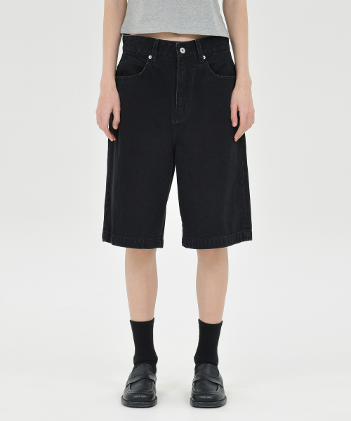 W Bermuda Denim Pants, Black