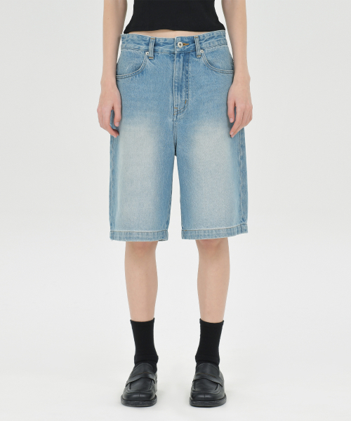 W Bermuda Denim Pants, Light Blue