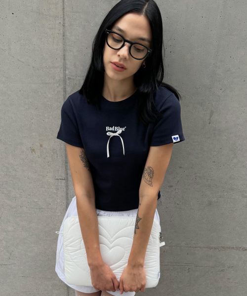 Ribbon Logo Slim Tee Navy