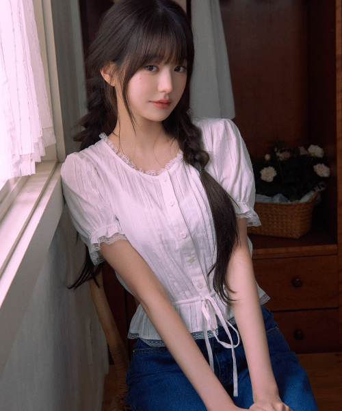 FRILL SHIRRING BLOUSE WHITE