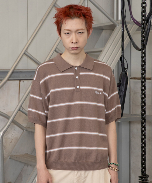 GNT016 몹스터 스트라이프 카라 니트 (KHAKI BEIGE)