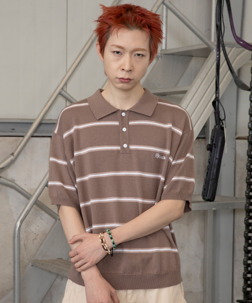 GNT016 몹스터 스트라이프 카라 니트 (KHAKI BEIGE)