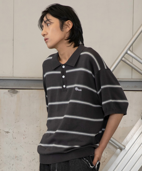 GNT016 몹스터 스트라이프 카라 니트 (CHARCOAL GRAY)