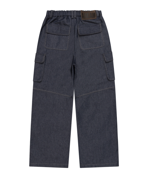 Stitched Denim Wide Cargo Pants (Blue)