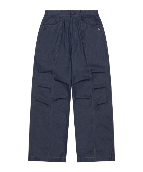 98 Printed Knee Pin-tuck Denim Pants (Blue)