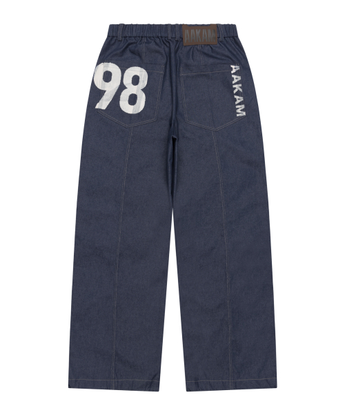 98 Printed Knee Pin-tuck Denim Pants (Blue)
