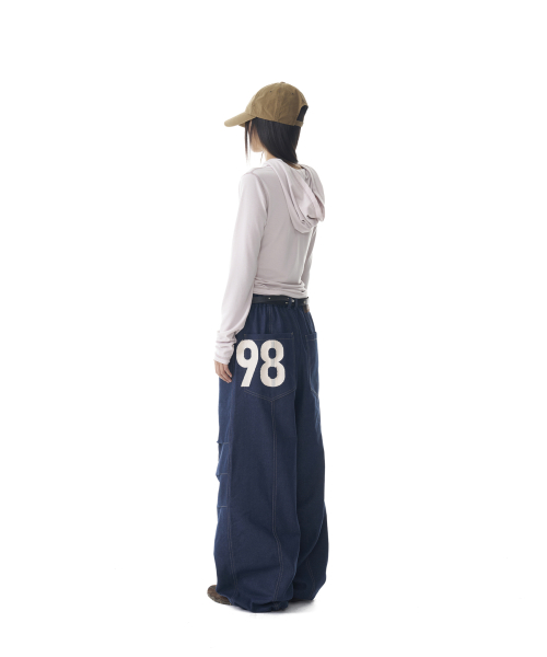 98 Printed Knee Pin-tuck Denim Pants (Blue)