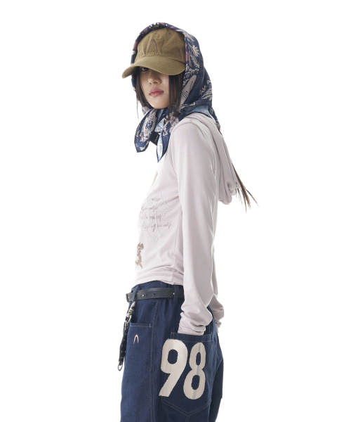 98 Printed Knee Pin-tuck Denim Pants (Blue)