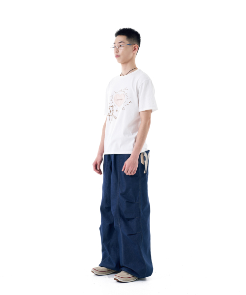 98 Printed Knee Pin-tuck Denim Pants (Blue)