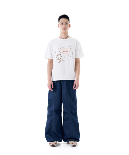 98 Printed Knee Pin-tuck Denim Pants (Blue)