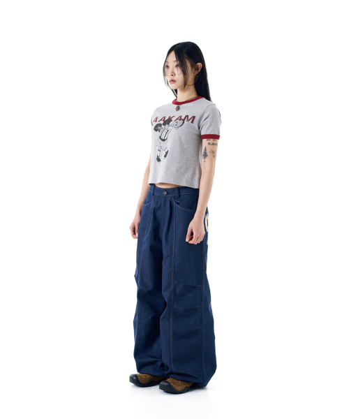 98 Printed Knee Pin-tuck Denim Pants (Blue)
