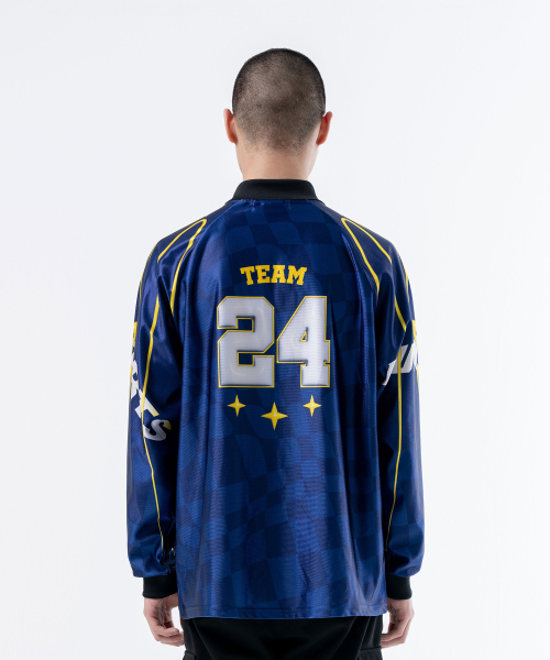 SOCCER TEAM COLLAR JERSEY LONG SLEEVE NAVY