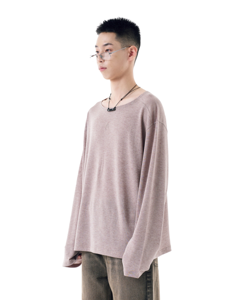 Boat Neck Logo Long Sleeve (Beige)