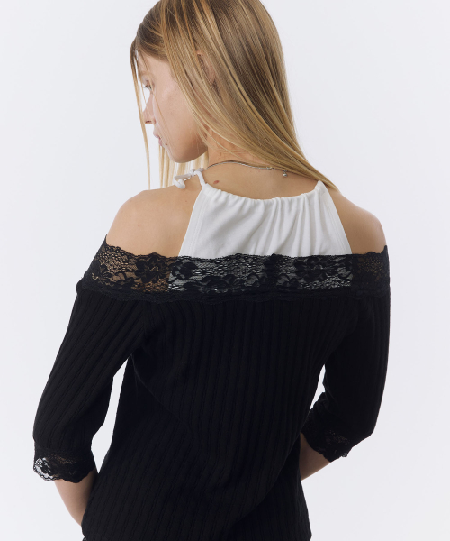 Lace Off Shoulder Layered Top (BLACK)