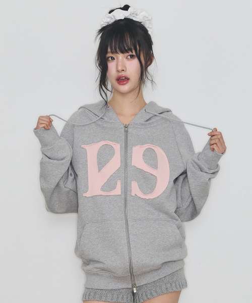 129 Logo Patch Hoodie Zip-up Light Gray