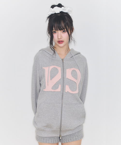 129 Logo Patch Hoodie Zip-up Light Gray