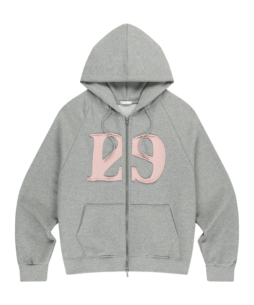 129 Logo Patch Hoodie Zip-up Light Gray