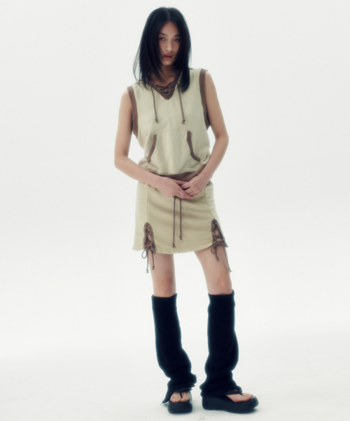 WASHED SWEAT MINI SKIRT [BEIGE]