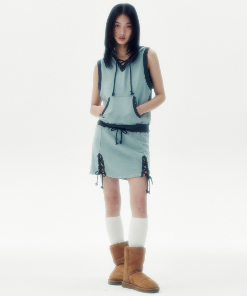 WASHED SWEAT MINI SKIRT [SKY BLUE]