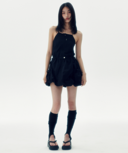 SLEEVELESS BALOON MINI DRESS [BLACK]