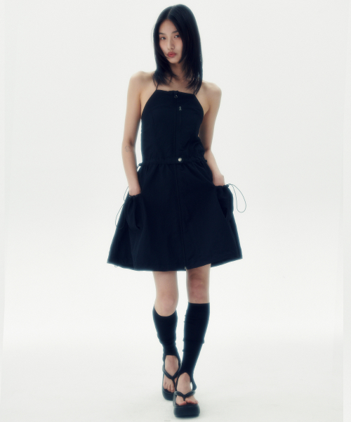 SLEEVELESS BALOON MINI DRESS [BLACK]