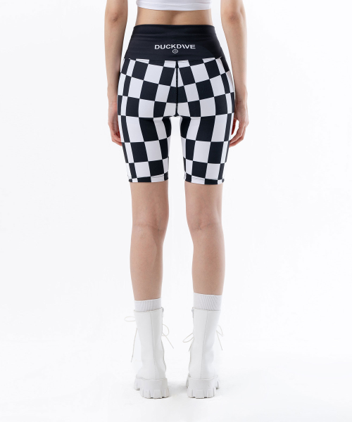 Checkerboard Graphic Biker Shorts Black