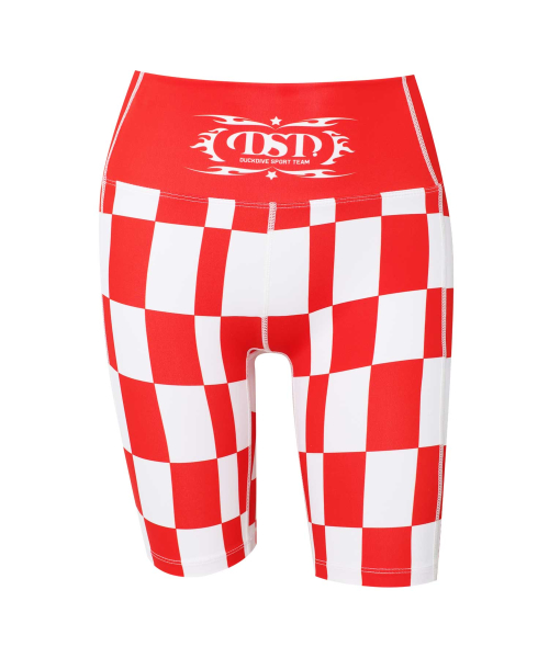 Checkerboard Graphic Biker Shorts Red