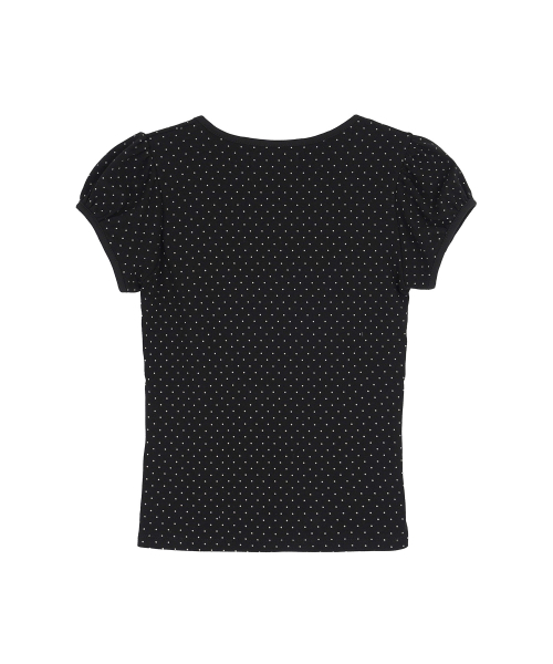 Puff Sleeve Dot Ribbon Short Sleeve T-Shirt Black