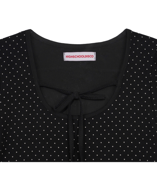 Puff Sleeve Dot Ribbon Short Sleeve T-Shirt Black