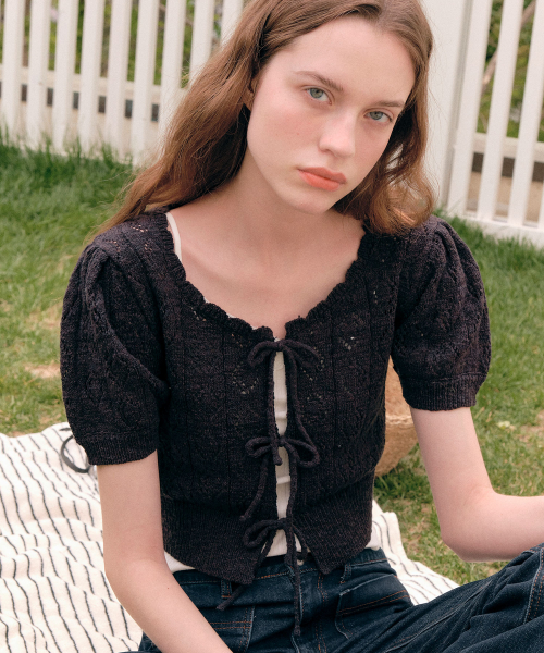 RIBBON CROCHET BOLERO CARDIGAN BLACK