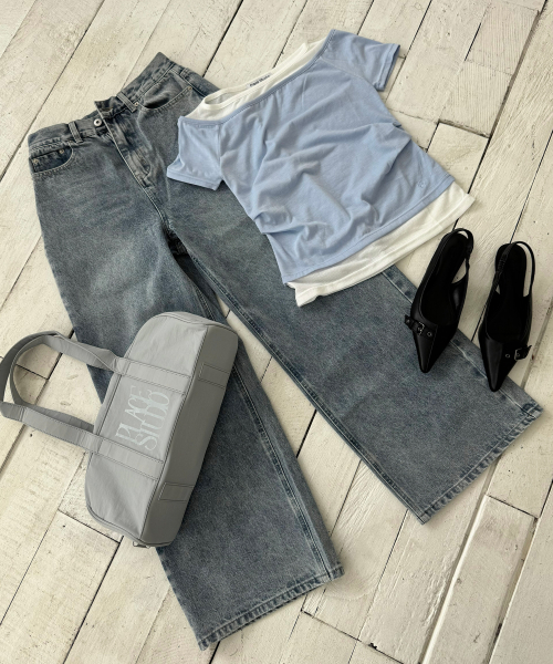 시스루 더블 레이어드 핀턱 슬림핏 반팔 슬리브 티셔츠_3COLOR