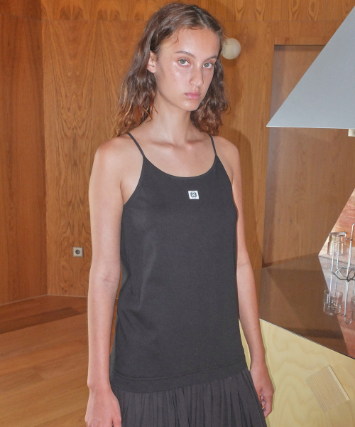 COTTON SHIRRING MAXI DRESS - BLACK