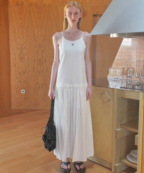 COTTON SHIRRING MAXI DRESS - WHITE