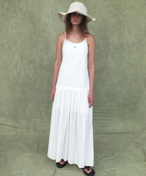 COTTON SHIRRING MAXI DRESS - WHITE