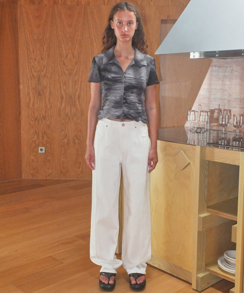 TIE DYE SHIRRING BLOUSE - GREY