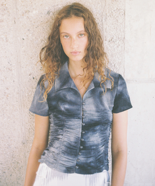 TIE DYE SHIRRING BLOUSE - GREY