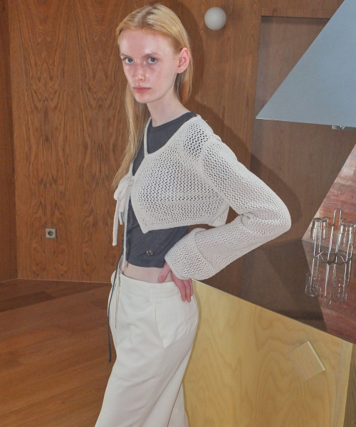 CUT OUT BOLERO CARDIGAN - BEIGE