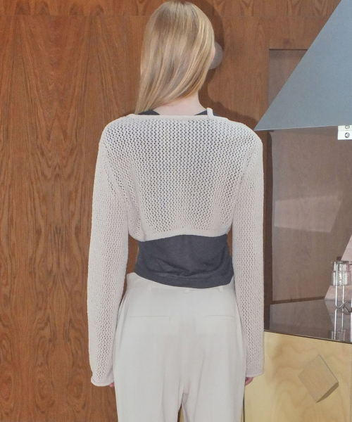 CUT OUT BOLERO CARDIGAN - BEIGE